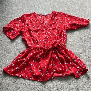 Red chiffon floral blouse
